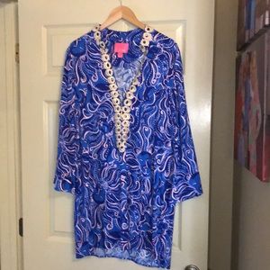 Gorgeous blue and gold detailed Lilly Pulitzer long sleeved dress